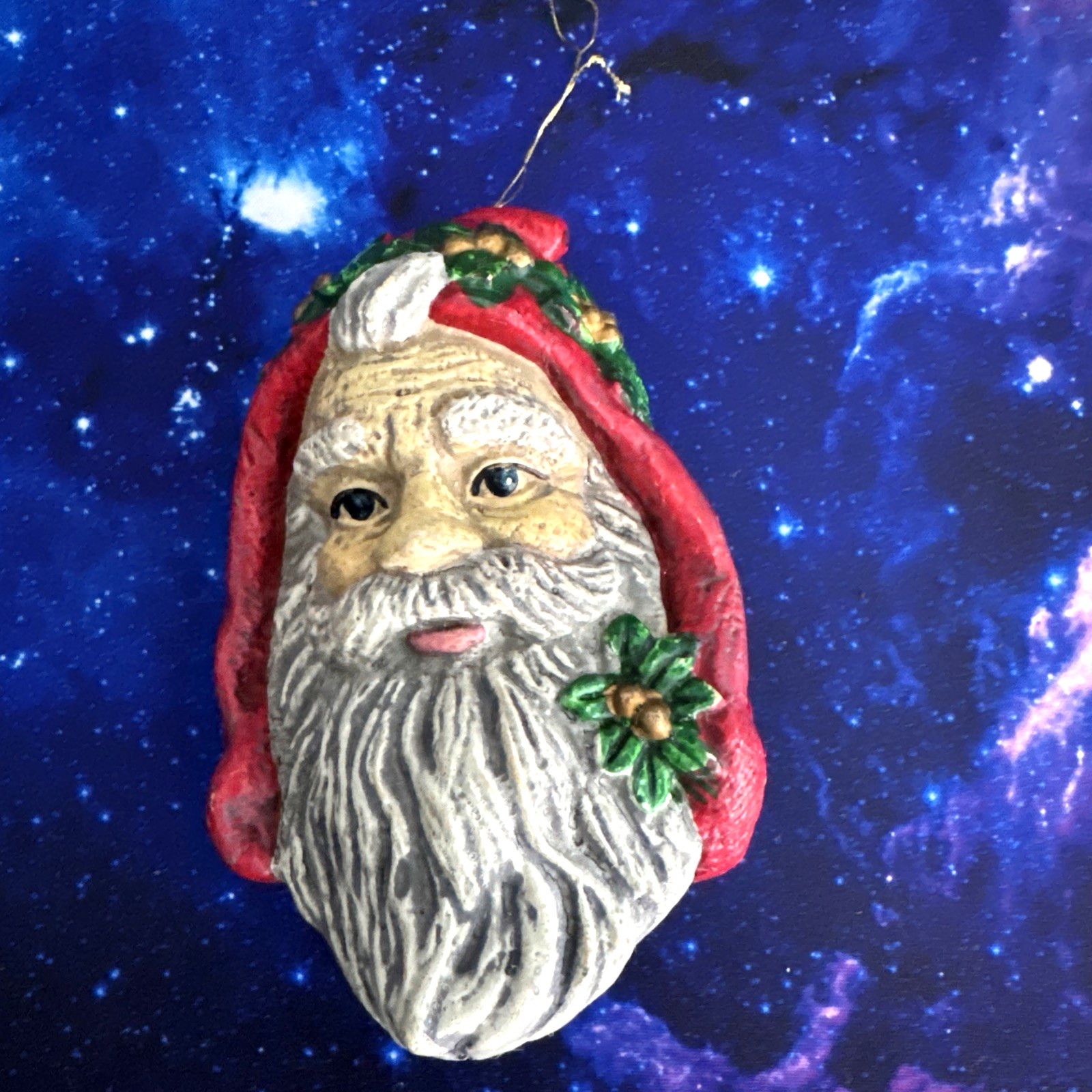 Cheerful Retro Santa Head Ornament - Vintage Hand-Painted Holiday Charm!