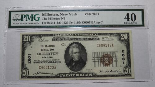 $20 1929 Millerton New York NY National Currency Bank Note Bill Ch. #2661 XF40 - 第 1/4 張圖片