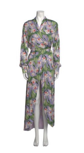EUC PatBO Purple Floral Wrap Up Dress SZ L - Picture 2 of 7