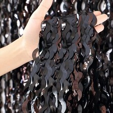 3 Pack Wavy Black Tinsel Foil Fringe Curtains Party Backdrop 3.3 x 6.6 ft Str...