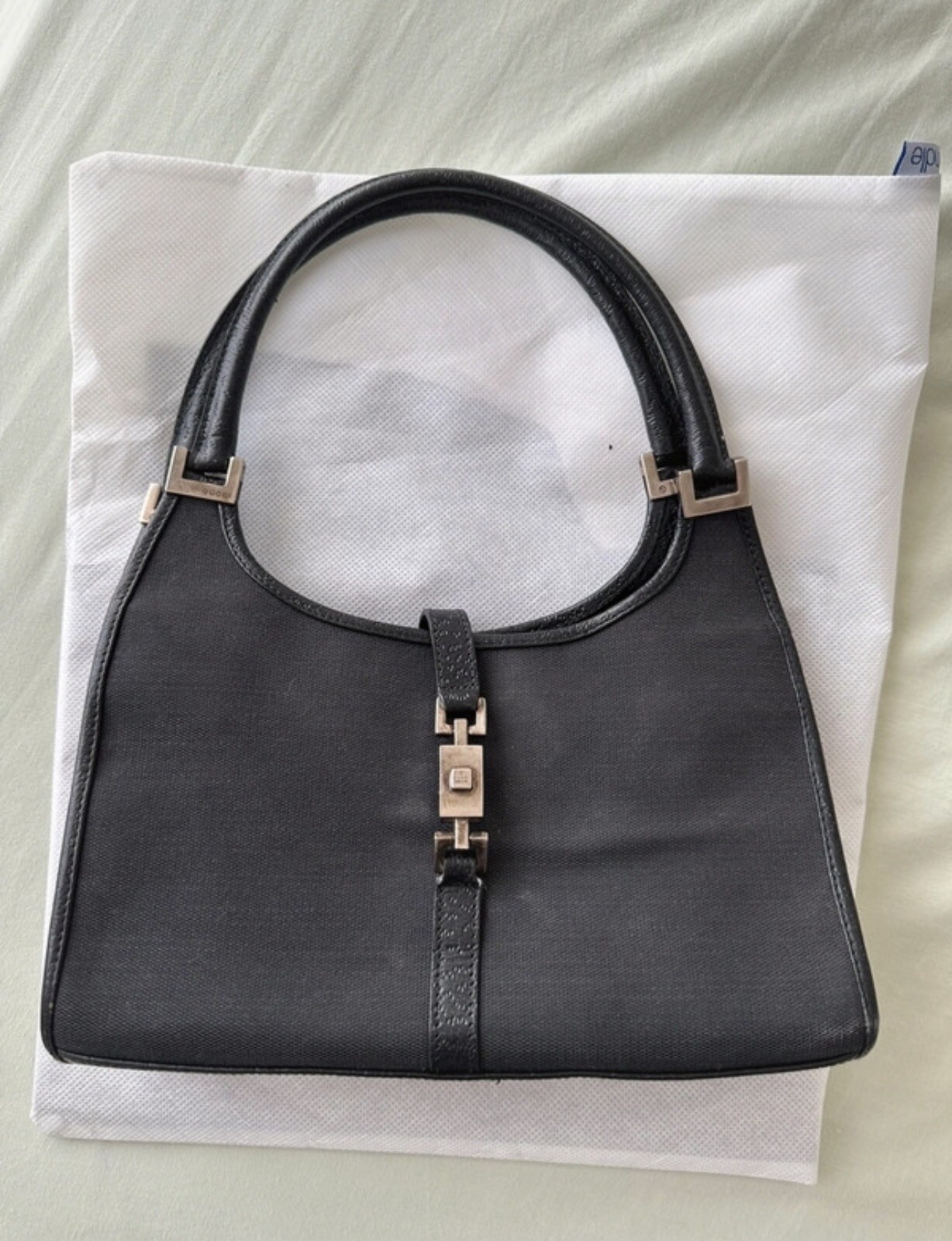 Borsa Gucci Bardot Vintage Nera Con Inserti In Pelle