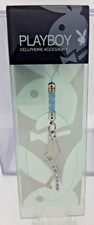 Playboy Bunny Girl Standing Cell Phone Charm Silver with Blue gems