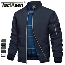 Men's Bomber Jacket Lightweight Windbreaker Plaid Lined Casual Spring Fall Coats