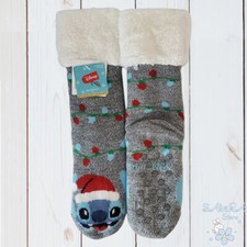 NWT STITCH CHRISTMAS WINTER WARM WOMEN'S LONG SLIPPERS SOCKS WITH GRIPPERS