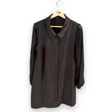 Ladies Black Long Sleeved Collared Button Down Shirt Dress Size 8