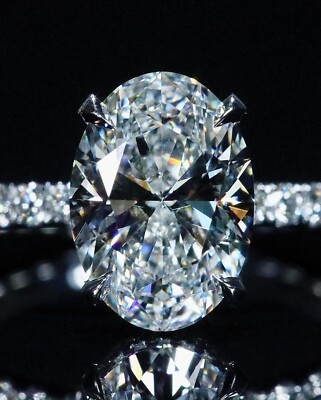 5Ct Oval Cut Real Moissanite Engagement Ring 14K White Gold Plated | Gift