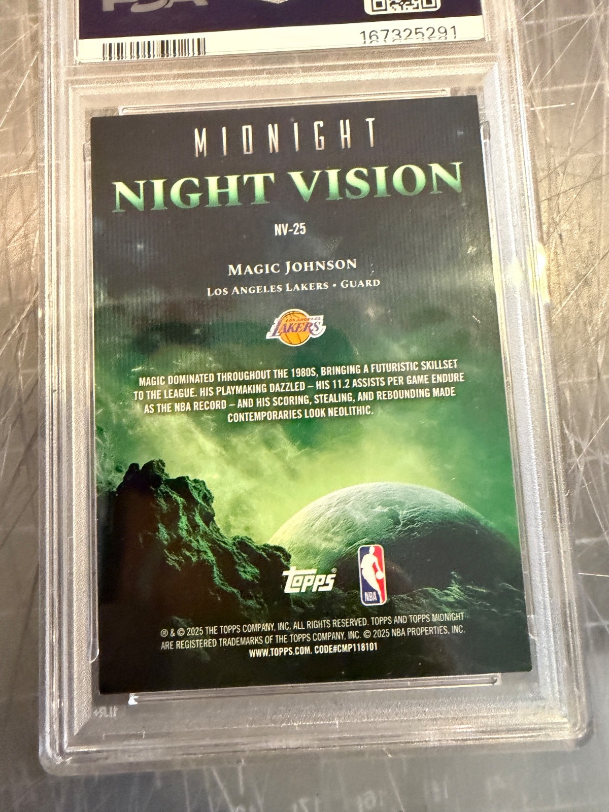 2025 TOPPS MIDNIGHT MAGIC JOHNSON LOS ANGELES LAKERS CARD 1/1 PSA 8 NM/MT view 2