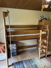 PAIDI Spielbett / Kinderbett / Hochbett aus Massivholz mit Leiter & Kletterseil