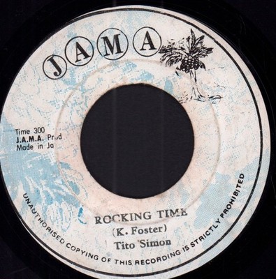 Tito Simon Rocking Time 7'' vinyl Jamaica Jama blue/black print label design