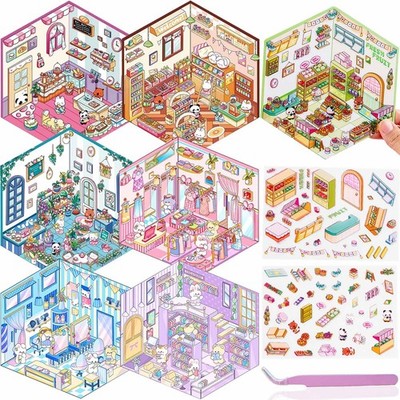 7 Sets 3D Sticker Scene, DIY 3D House Stickers for Kids, Cute Stickers for La...