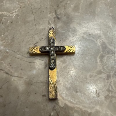 Vintage Ann Gale Yellow Gold Filled Paste Stone Cross Engraved Pendant