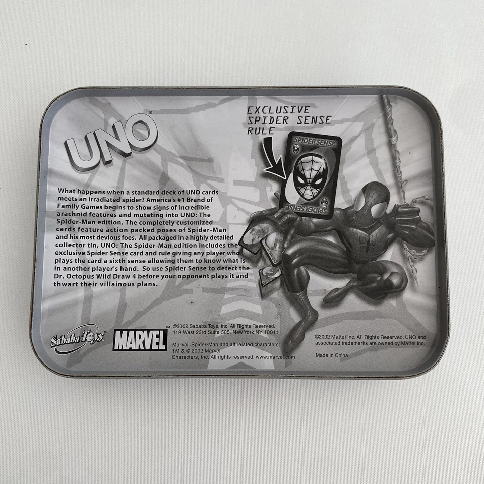 Marvel Spider-Man UNO Special Edition Card Game 2002 Collector Tin Spider Sense - Image 4 of 4