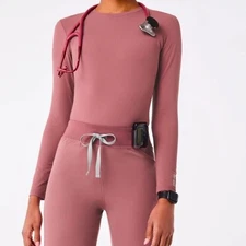 Figs Ribbed Long Sleeve Underscrub Top Mauve Sz S NWT Medical Nurse