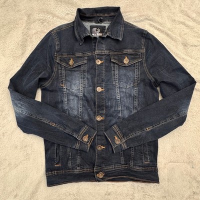 Black Pike American Slang Denim Jacket Blue Eagle Graphic Size S