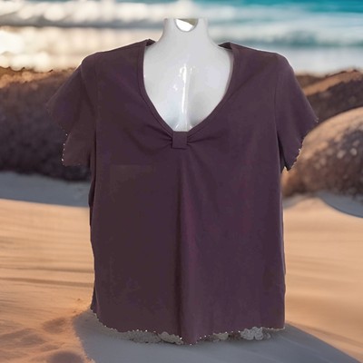 PERFECT FIT Purple Top Women s 22/24W Soft Cotton Stretch Cap Sleeve V-Neck Boho
