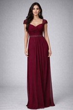 Bari Jay Wine Red Beaded Mesh Maxi Dress Formal Evening Gown Size 12 Hoco Formal