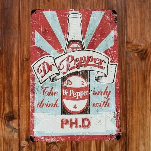 Vintage Dr Pepper Sign Metal tin Distressed Soda SIGN Tin PEPPER Bar decor 12x8