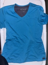 Grey's Anatomy Women's Solid Blue V-Neck Short Sleeve Scrub Top Size S