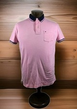 Tommy Hilfiger Polo Shirt Mens L Custom Fit Pink Short Sleeve Pocket Preppy Core