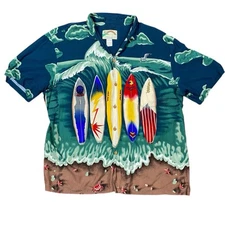Paradise Found Hawaiian Shirt Mens XL Surfboard Pipeline Waimea Sunset Beach