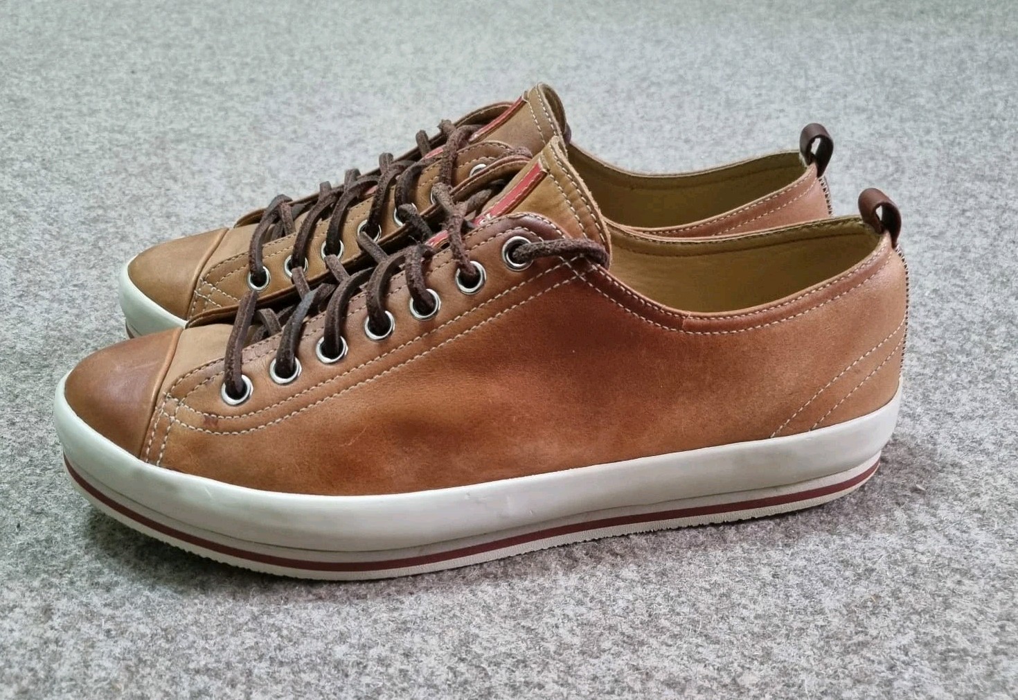 PRADA Linea Rossa Men Shoes Tan Leather Luxury Sneakers Prada Camel Brown 8 US thumbnail 13
