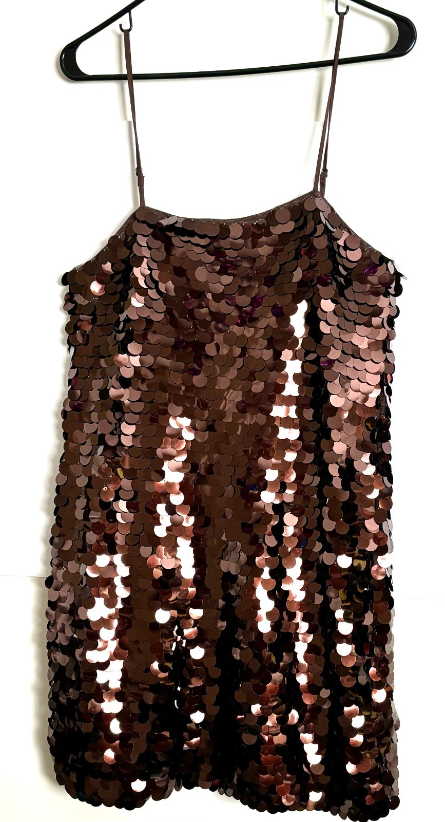 A New Day Dress Women Sz S Brown Sequin Paillette Mini Party Shift Holiday
