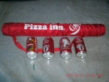 Vintage Pizza Hut Inn Coke 6 pack tube cooler w/strap & 4 - collector cans