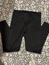 Black High Waist Women's Leggings with Pockets Solid Regular Size