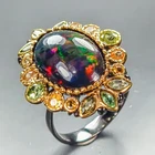 AA Quality 7 ct+ Natural Black Opal Ring 925 Sterling Silver Size 7.5 /R468234