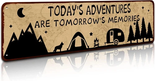 Rustic Camper Metal Tin Decor Sign 4" by 16", Home RV Camper Accessories Wall Dé
