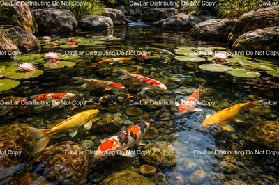 Koi Pond Digital AI Picture Desktop Computer Wallpaper Background