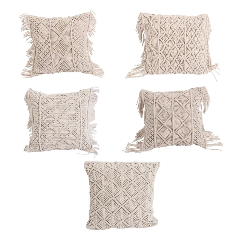 Geometric Pattern Throw Pillow Covers Woven Boho Cushion for Case for Bed Sofa C