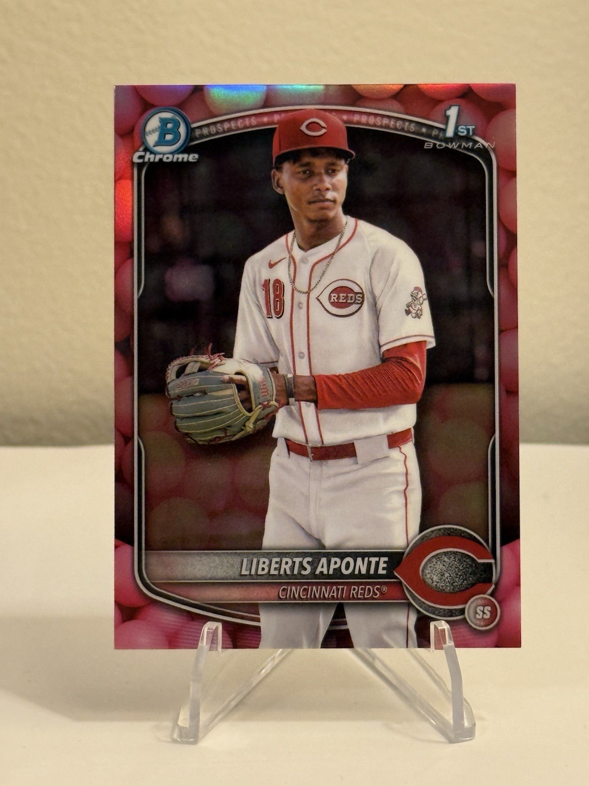 2025 Bowman Chrome LIBERTS APONTE 1st Prospect Bubble Gum SSP #BCP-174 REDS