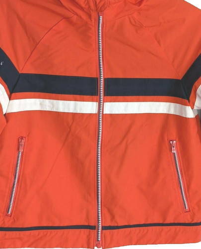 Lands End Kids Windbreaker Jacket Sz 7 Orange Nylon Waterproof Hood Zip Pockets - Picture 2 of 8