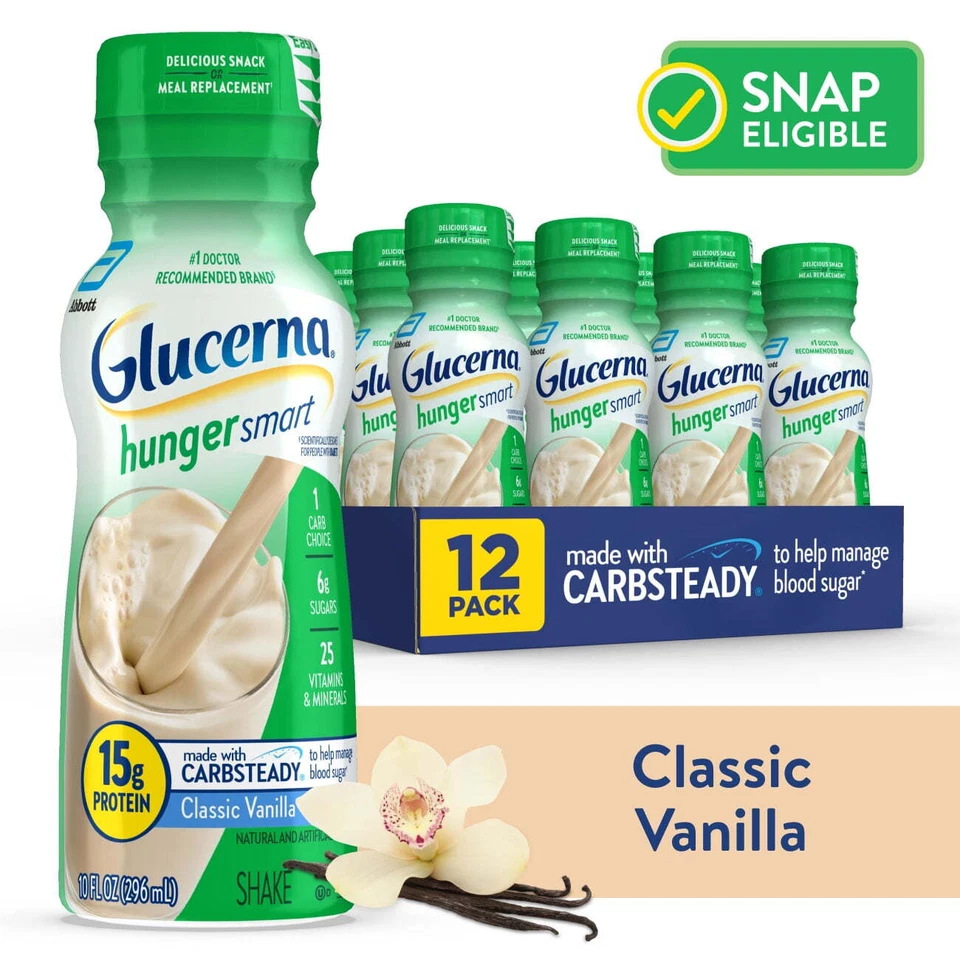 Batido inteligente de proteínas para diabéticos Glucerna Hunger, vainilla clásica, 10 fl oz 12 unidades Foto 2 de 4