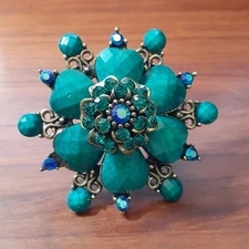 Costume Jewelry Flower Ring Blue Faceted and Rhinestones One Size Adjustable