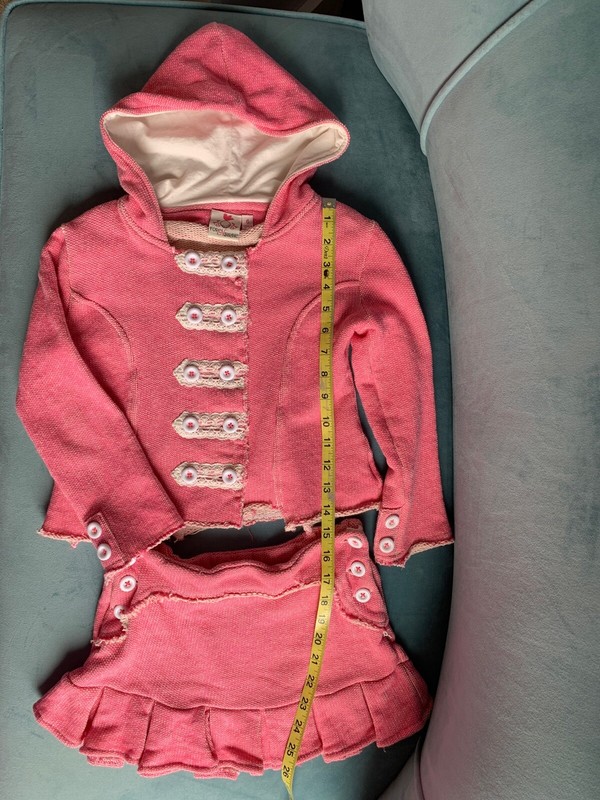 GIRL SUIT SET MINI SKIRT W/HOODED JACKET BY FORENBIRDIE PINK COTTON TWEED SIZE 6
