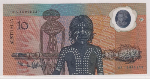 AUSTRALIAN BANKNOTES: 1988 $10 COMMEMORATIVE NOTE PREFIX: AA 15 FROM FOLDER