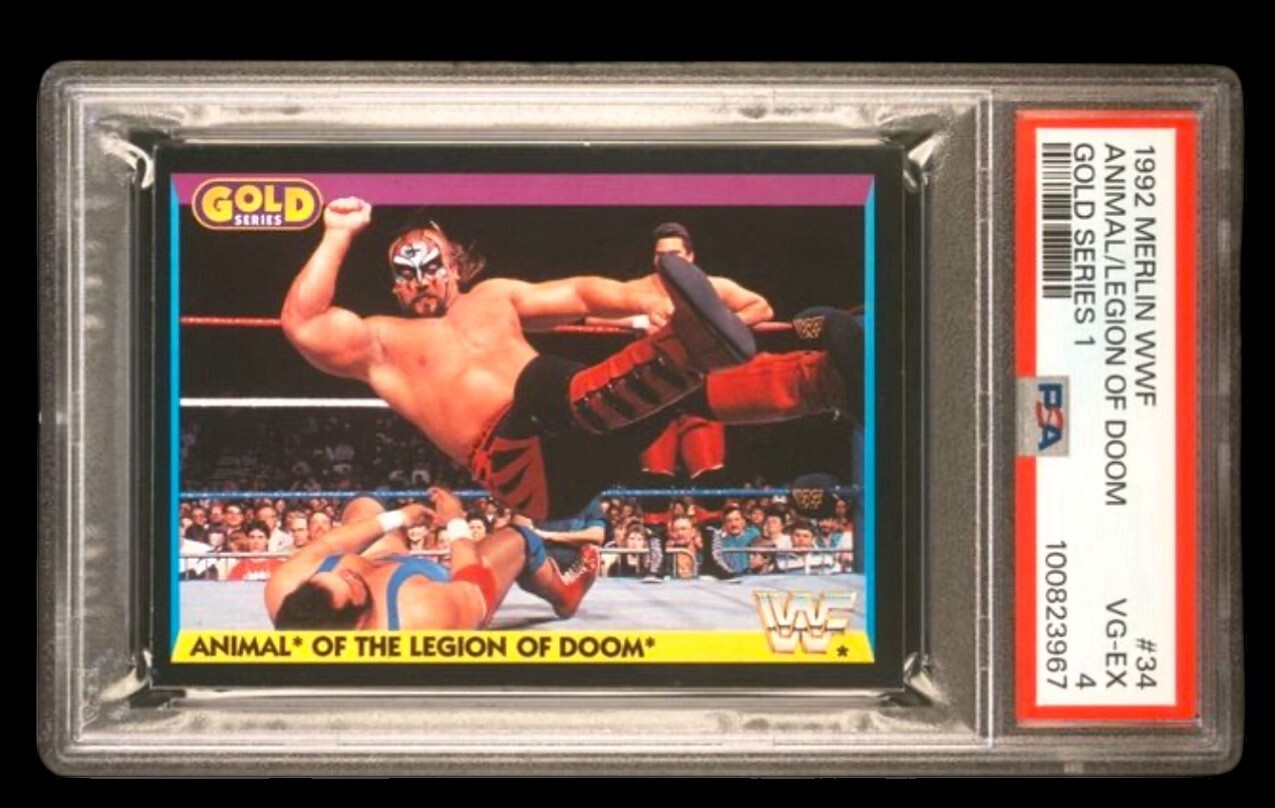 1992 merlin WWF #34 legion of doom rc; gold series UK wrestling PSA 4  POP 1, 3^ view 2