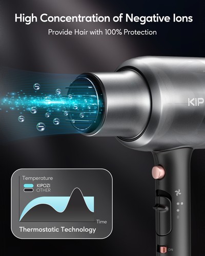 Secador de Pelo KIPOZI Profesional 1875W Difusor 2 Velocidades 3 Ajustes  Gris - MegaVenta