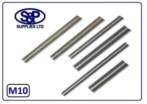 M10 STAINLESS STEEL STUDS THREADED BAR ALLTHREAD FROM 100MM UPTO 350MM LONG  - Picture 1 of 3