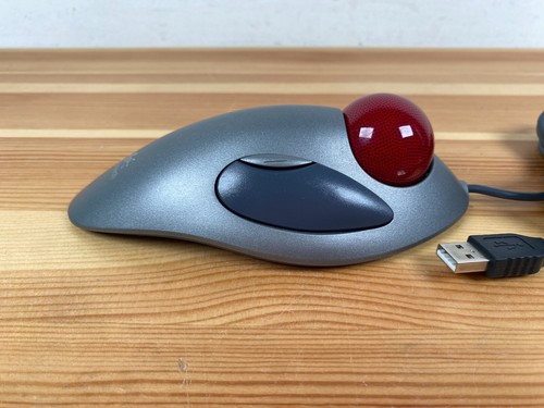 Logitech T-BC21 Wired USB Ergonomic Marble Track Ball Mouse TESTED 4 Button Grey - Picture 5 of 9