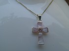 Sterling Pink Mother of Pearl Cross Pendant Necklace