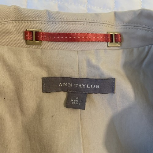 Ann Taylor Khaki Tan Three Button Blazer Cotton Blend Beaded Embroidered Women 2 - Picture 11 of 12