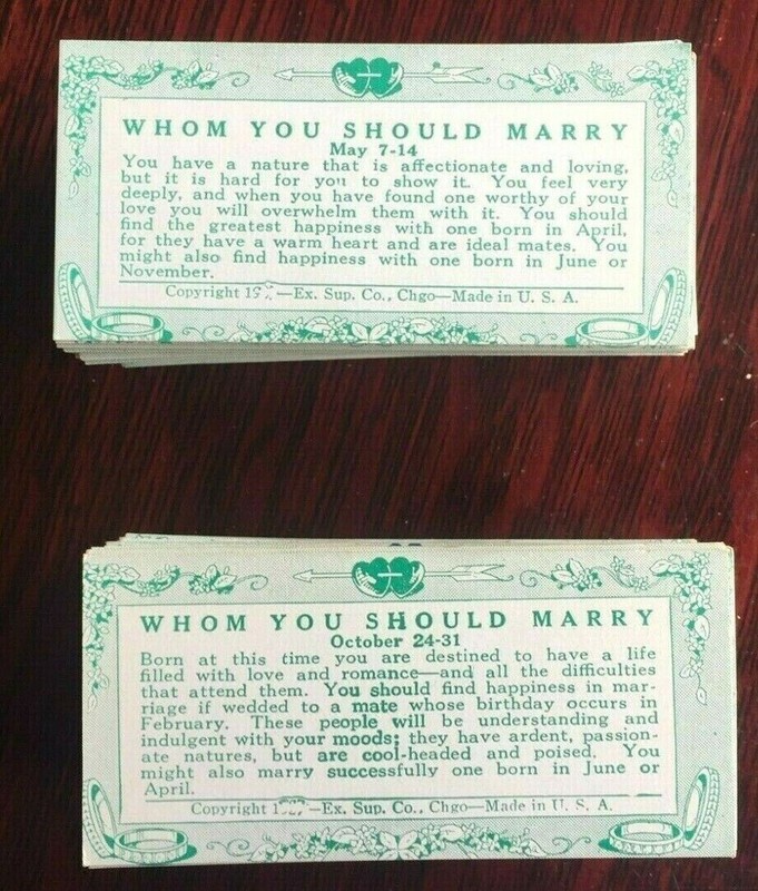 Original ESCO FORTUNE TELLER WHOM YOU SHOULD MARRY MINI ARCADE CARDS Lot OF 100