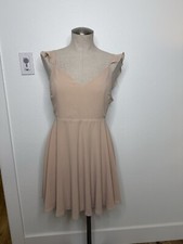 Fore Beige Mini Dress Open Back with Tie Closure Large NWT