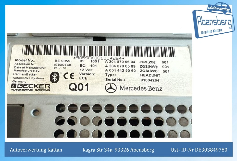 gebr. CD-Radio Autoradio Navigationssystem MERCEDES C-KLASSE A2048709694 #3296 - Bild 2 von 4