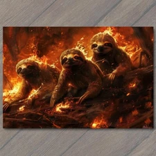 Art Print Sloth from Hell Fire Evil Unusual Demon Devil Animal Funny Unusual