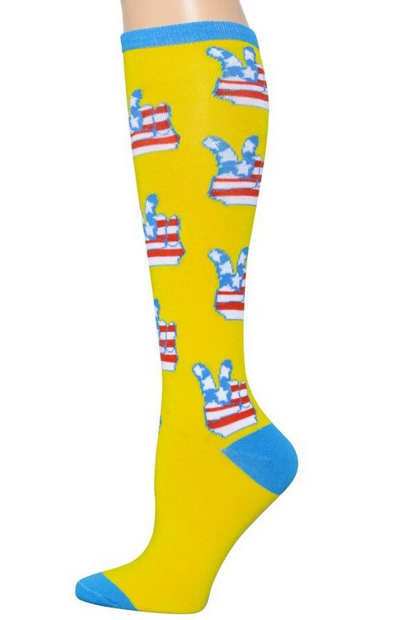 2 PARES CALCETINES HASTA LA RODILLA MUJER NIÑA MULTICOLOR SIGNO DE LA PAZ NOVEDAD TALLA 9-11 Foto 4 de 4