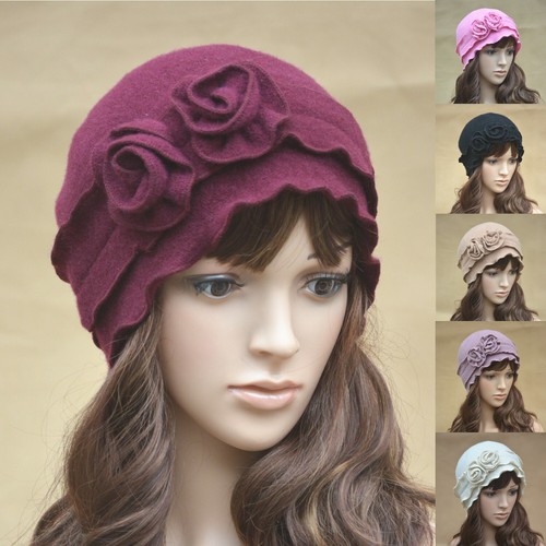 Womens 1920s Look 100% Wool Beanie 